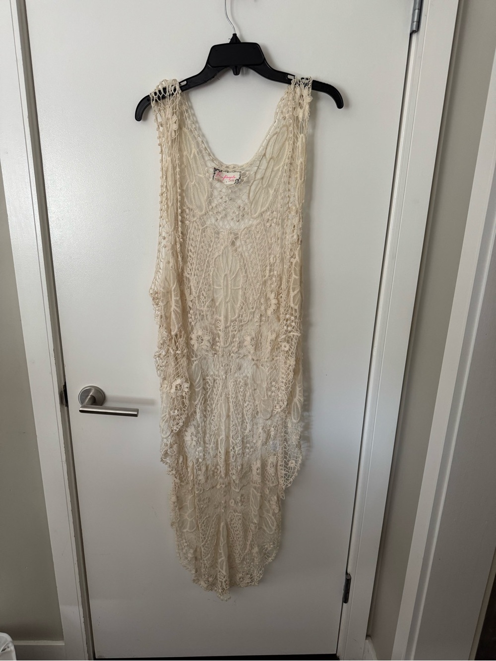 Free People Cream Crochet Duster Vest OS